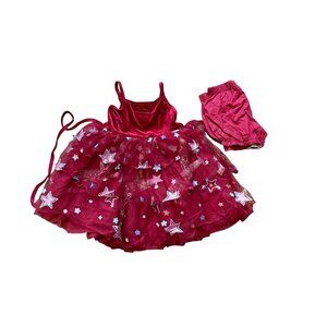 Oh Shana! Girls Red Wine Starry Tulle Dress With Matching Bloomers 7/8